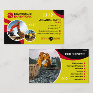 Cartão De Visita Escavação, limpeza de terras, construção, trabalho