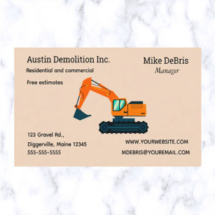 Cartão De Visita Escavador de Demolição Editável