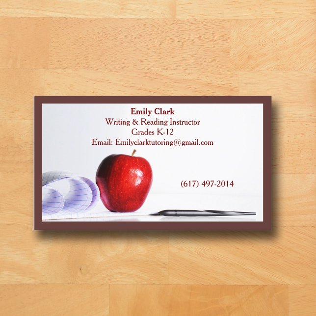 Cartão De Visita Escola de Professor QR Code Marrom Maçã Vermelha   (Brown Business Card for Teacher )