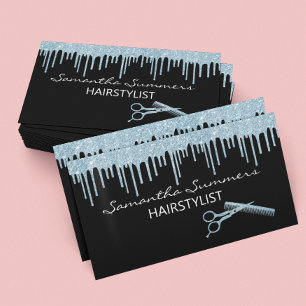 Cartão De Visita Escova de Cabelo de Estilista Tesoura Brilho Azul