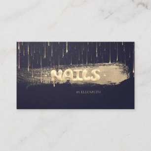 Cartão De Visita Escovas de Escopa Ouro Elegante Coluna Unhas Azul