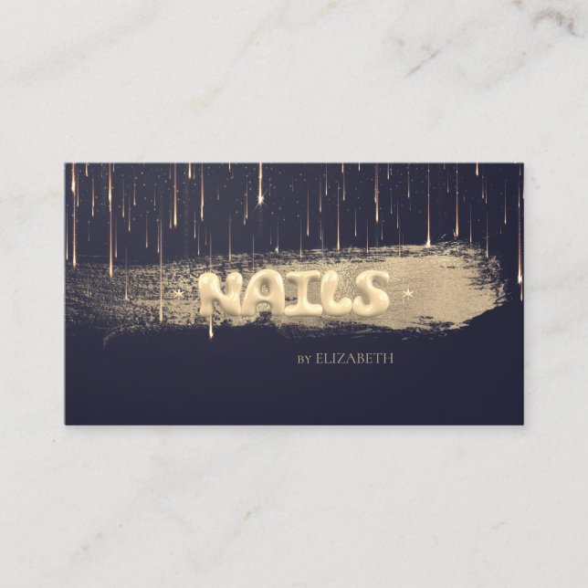 Cartão De Visita Escovas de Escopa Ouro Elegante Coluna Unhas Azul (Frente)