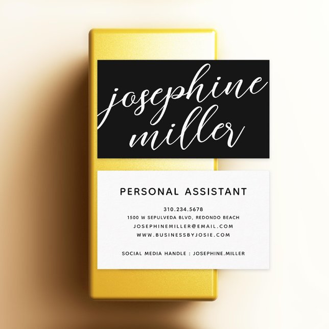 Cartão De Visita Escrita manual moderna, preto e branco (Criador carregado)