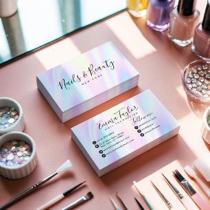 Cartão De Visita Escrita salônica glam abstrato iridescente holográ