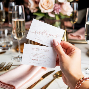 Cartão De Visita Escrito de assinatura rosa ouro de mármore branco 