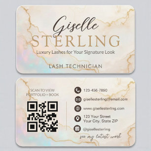 Cartão De Visita Escrito Dourado do Técnico Lash do Luxury Pearl Op