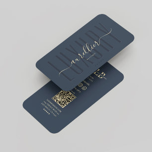 Cartão De Visita Escrito elegante de luxo Monograma Azul Escuro Mod