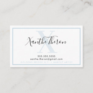 Cartão De Visita Escrito elegante MONOGRAM - azul pálido moderno