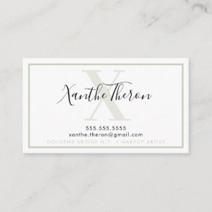 Cartão De Visita Escrito elegante MONOGRAM, moderno e mínimo verde