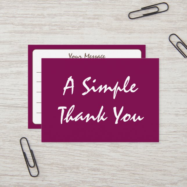 Cartão De Visita Escrito Simples Com Cor De Vinho Obrigado (Frente/Verso In Situ)