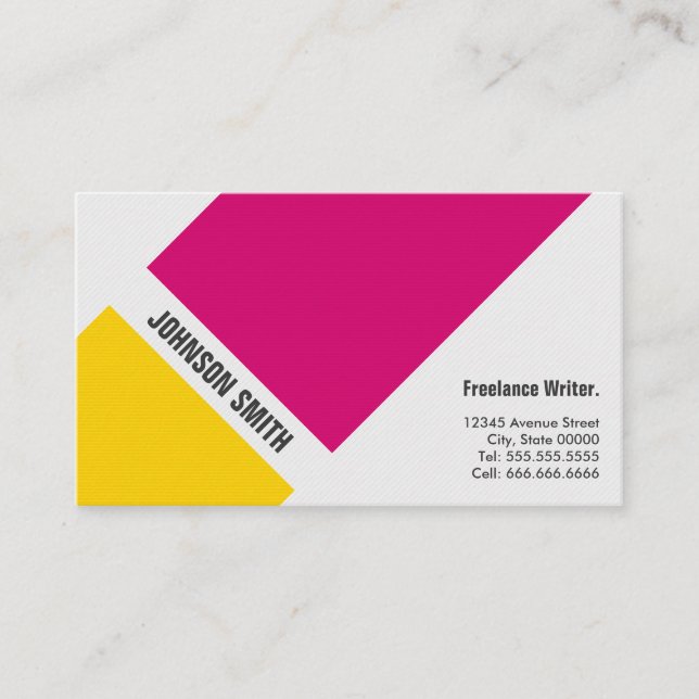 Cartão De Visita Escritor de Freelance - Simples Amarelo Rosa (Frente)