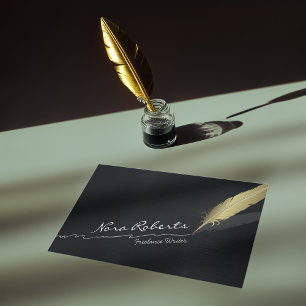 Cartão De Visita Escritores/autores pretos e caneta Dourado da pena