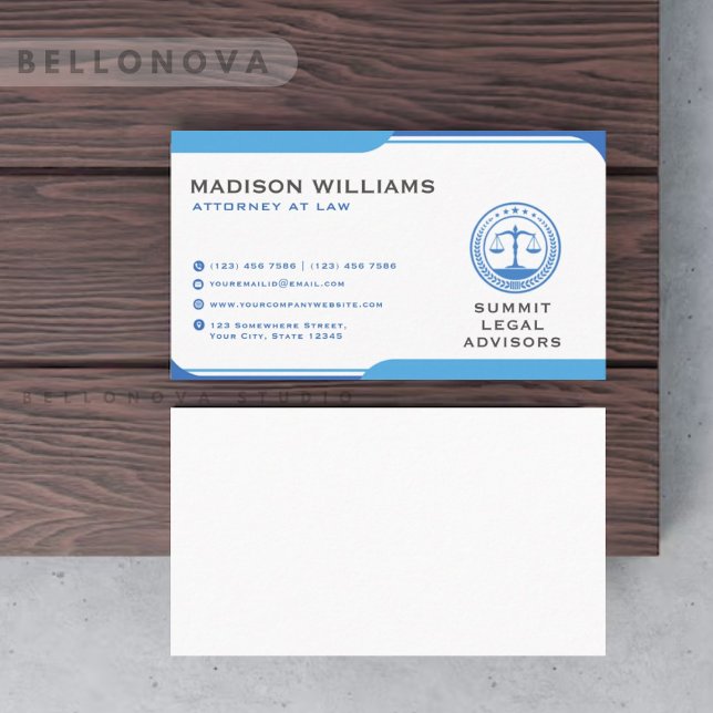 Cartão De Visita Escritório De Direito Azul E Branco Personalizado (Custom Blue And White Law Office Business Card)