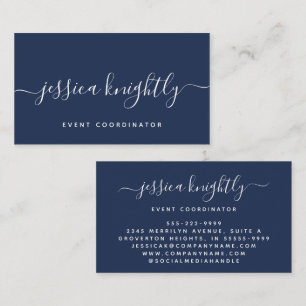 Cartão De Visita Escuro de Caligrafia Elegante - Azul Minimalista