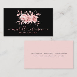 Cartão De Visita Escuro Floral Feminino de rosa Dourado 