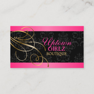 Cartão De Visita Esfregões Dourados Elegantes e Damasco Preto