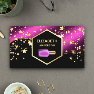 Cartão De Visita Esmalte Hot Pink com Confete Dourado Manicure