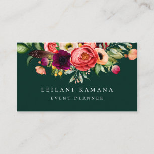 Cartão De Visita Esmeralda floral elegante