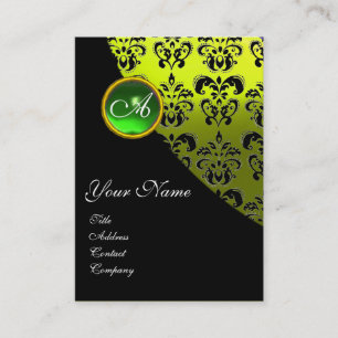 Cartão De Visita ESMERALDA VERDE DAMASCO PRETO MONOGRAMA ,amarelo