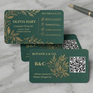 Cartão De Visita Esmeralda Verde & Floral Luxo Elegante