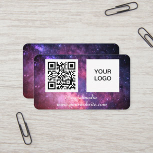 Cartão De Visita Espaço Galáxico Mídia social Código QR Purple Mode