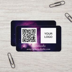 Cartão De Visita Espaço Galáxico Mídia social Código QR Purple Mode