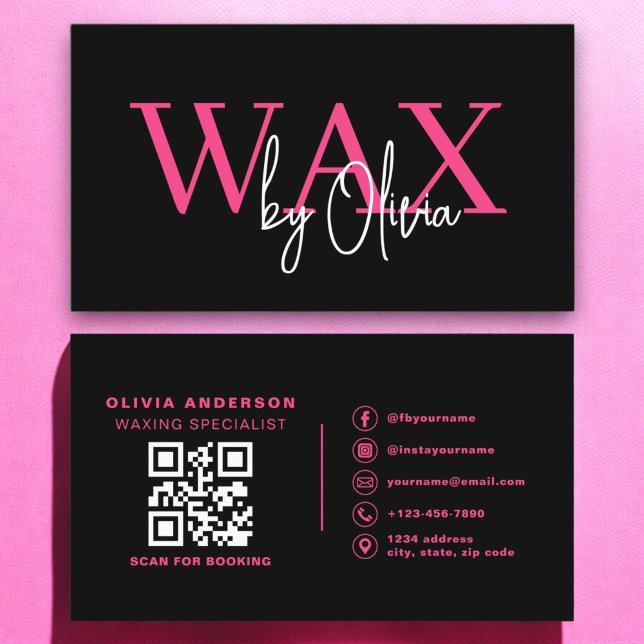 Cartão De Visita Especialista em cera Esteticista Código QR Rosa Qu (Criador carregado)