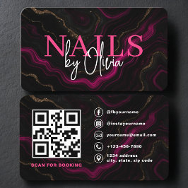 Cartão De Visita Especialista em Unhas Artista Código QR Rosa Preto