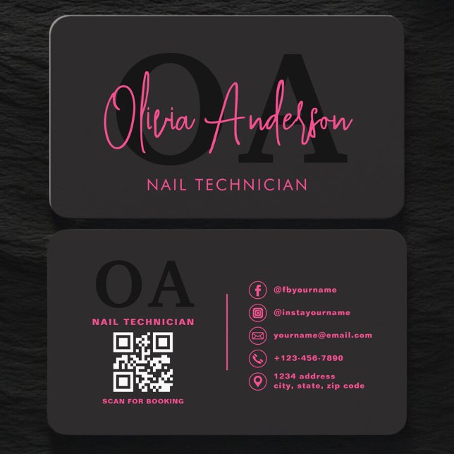 Cartão De Visita Especialista em Unhas Artista de Código QR (Criador carregado)