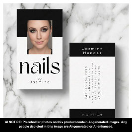 Cartão De Visita Especialista em unhas de foto elegantes em preto e