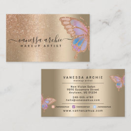 Cartão De Visita Espuma Metálica rosa Dourada Glitter Borboleta Arc
