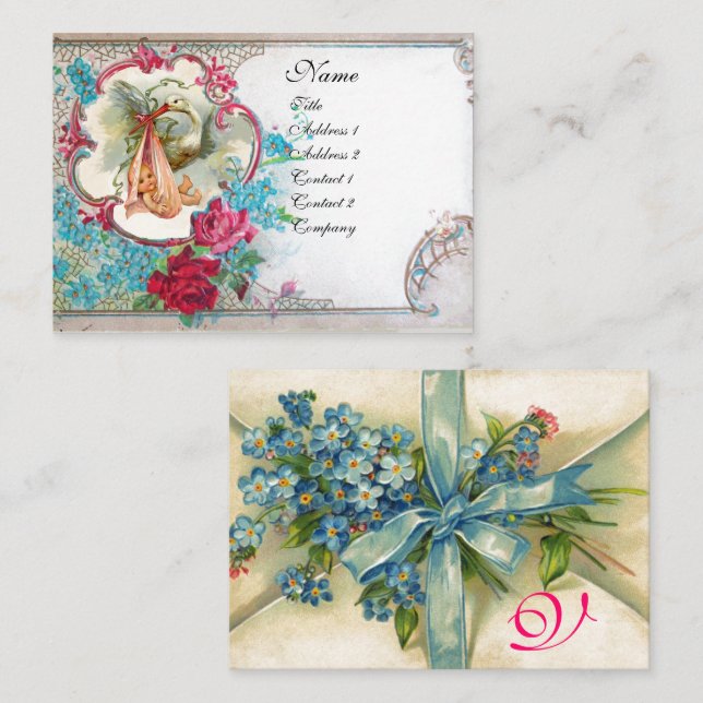 CARTÃO DE VISITA ESQUEÇA-ME NÓS ARMAZENAR CHÁ DE FRALDAS 2 MONOGRAM (Frente/Verso)