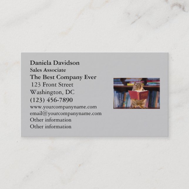 Cartão De Visita Esquilo esperto que lê um dicionário (Frente)