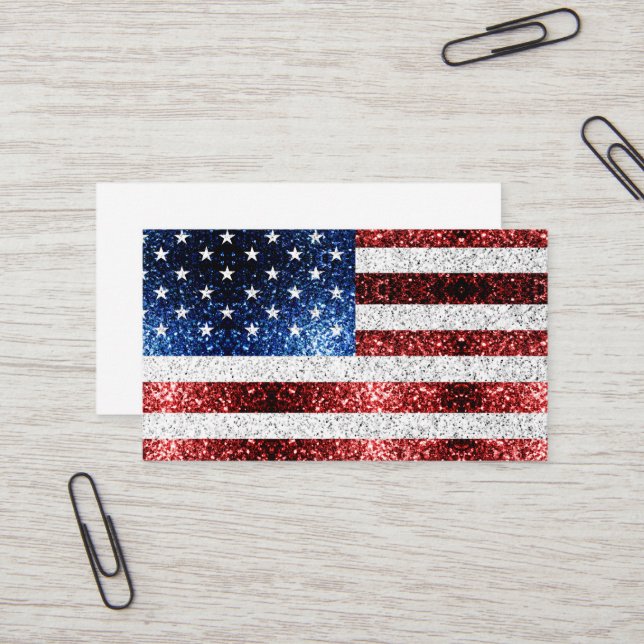 Cartão De Visita Estados Unidos: bandeira azul-vermelho brilha (Frente/Verso In Situ)