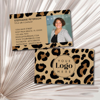 Cartão De Visita Estampa de Leopardo na Moda Logotipo Personalizado