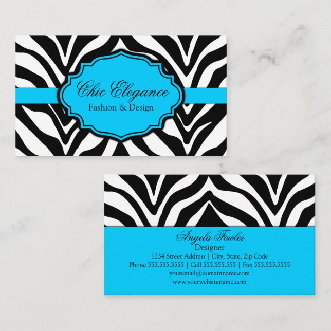 Cartão De Visita Estampa de Zebra Elegante (Frente/Verso)