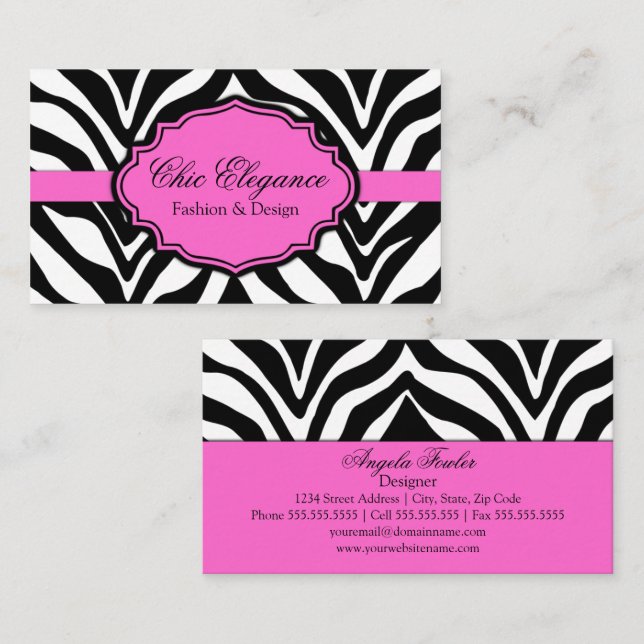 Cartão De Visita Estampa de Zebra Elegante (Frente/Verso)