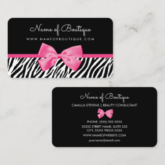 Cartão De Visita Estampa de Zebra na Moda Com Arco Rosa Chic Boutiq