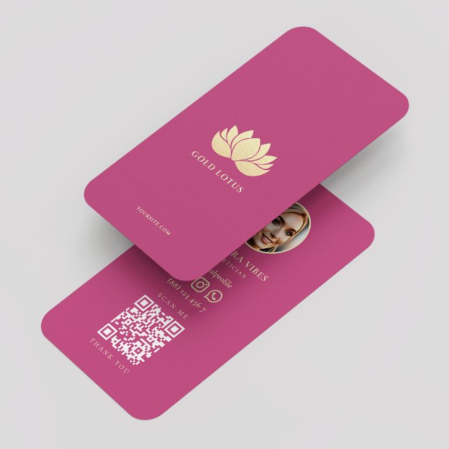 Cartão De Visita Estética Elegante de Lotus Dourado e Rosa (Elegant Pink Gold Lotus Esthetician Aesthetic Business Card
)