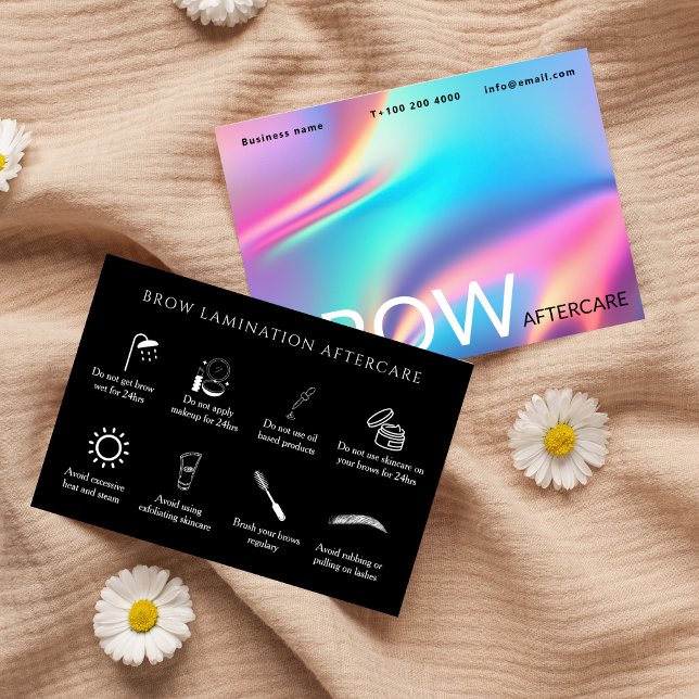 Cartão De Visita Estética Holográfica Após Instrução De Cuidados (Holographic Aesthetician After Care Instruction Business Card)