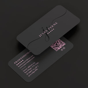 Cartão De Visita Estética Monograma Feminino Preto Rosa