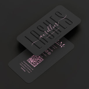 Cartão De Visita Estética Preta Rosa Lashes Maquietando Beleza Arti