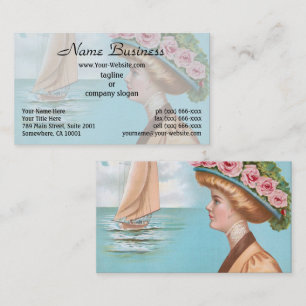 Cartão De Visita Estética Vintage Mulher na praia