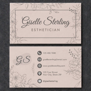 Cartão De Visita Esteticista Blush Floral Line Art Script