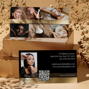 Cartão De Visita Esteticista de Fotografia Monograma Preto Dourado