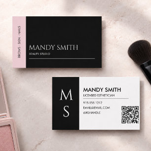 Cartão De Visita Esteticista de Salão Rosa e Preto Moderno Beleza