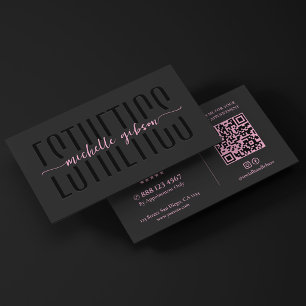 Cartão De Visita Esteticista Estética Monograma Preto Rosa QR