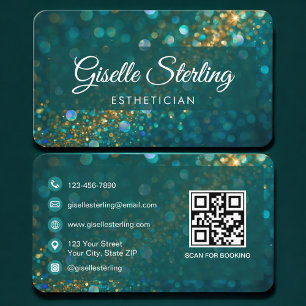 Cartão De Visita Esteticista Green Gold QR Code Profissional