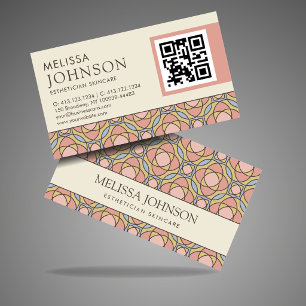 Cartão De Visita Esteticista Moderna QR Cuidados com a Pele Geométr