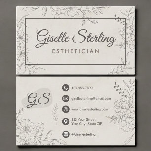 Cartão De Visita Esteticista Pedra de Mármore Arte Floral em Linha